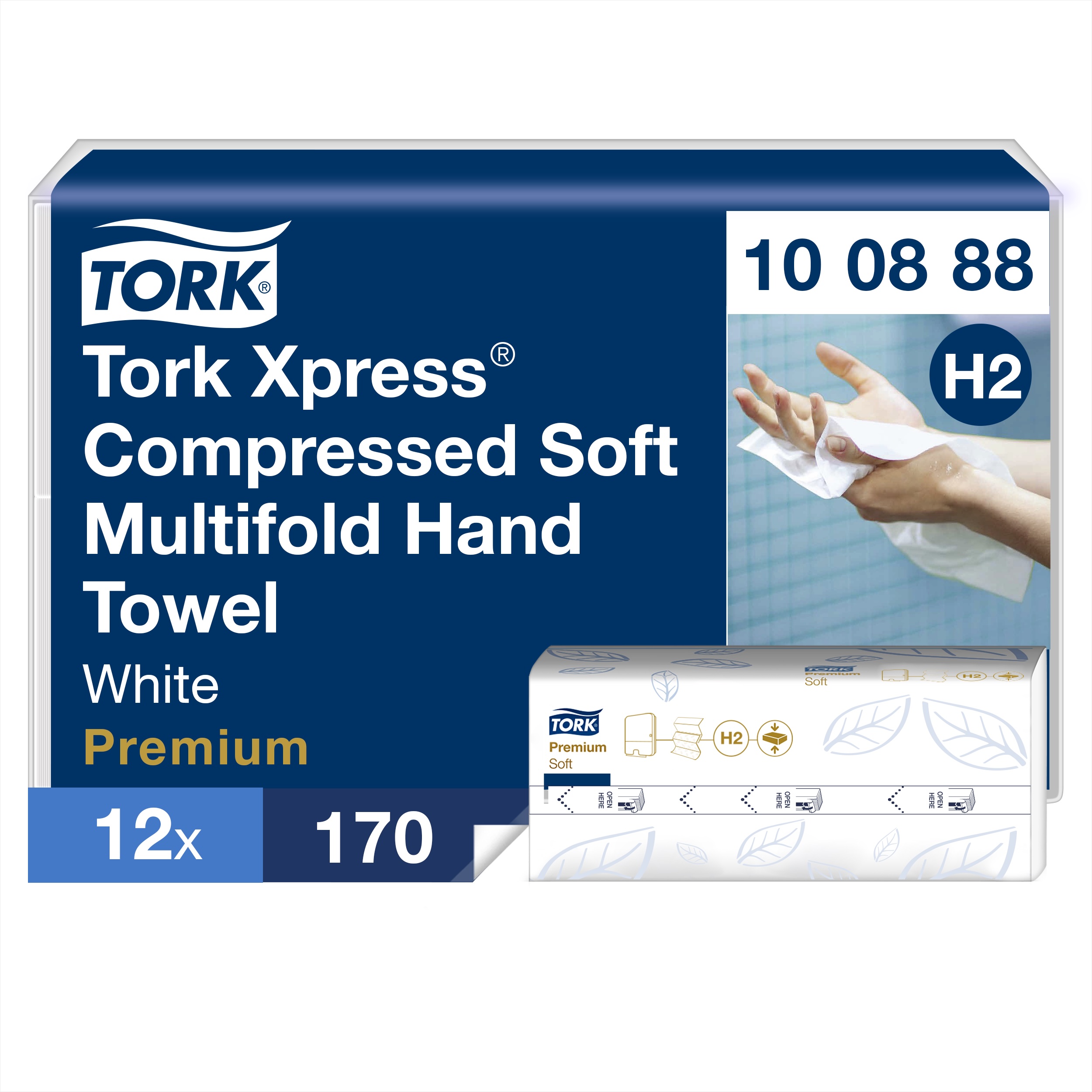 Papierové uteráky Tork Xpress Multifold Premium 2-vrstvové H2, 170 útržkov, 21,2 x 32 cm.