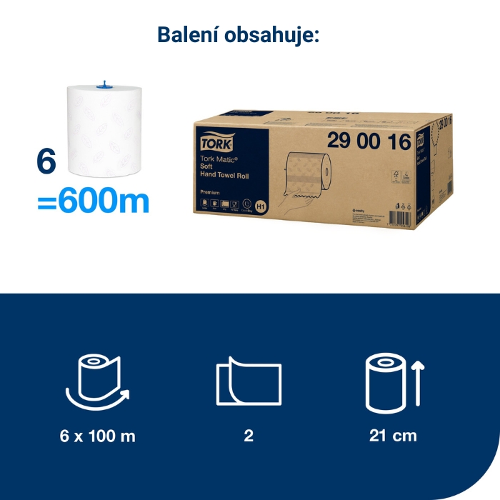 Papierové uteráky Tork MATIC Soft Premium 2vr., H1, biele, 21cm / 100 m, 400 útržkov