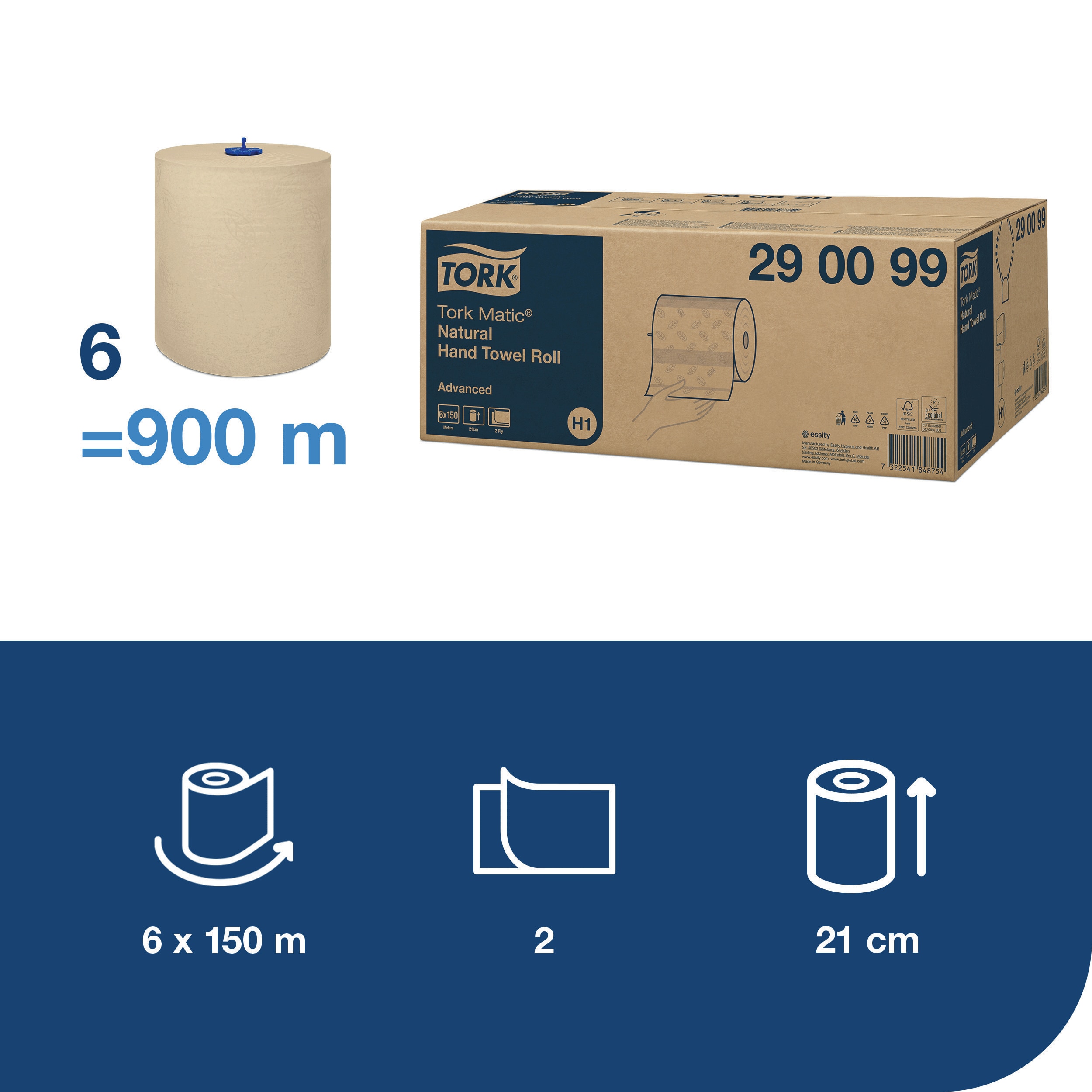 Papierové uteráky v rolke MATIC Advanced 2-vr., H1, 19 cm, 150 m, natural