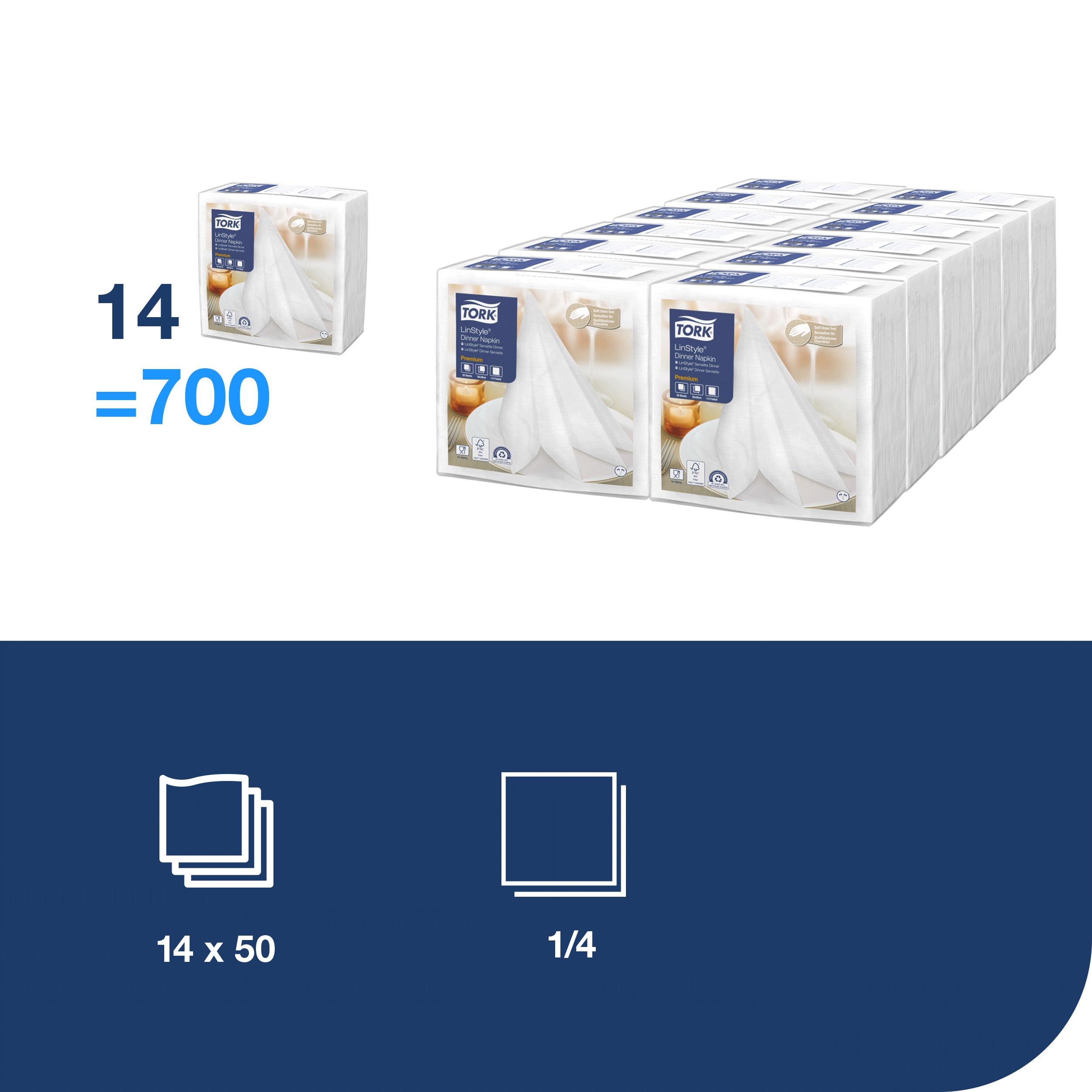 Obrúsky Linstyle PREMIUM 39 x 39cm, biele, 50 ks