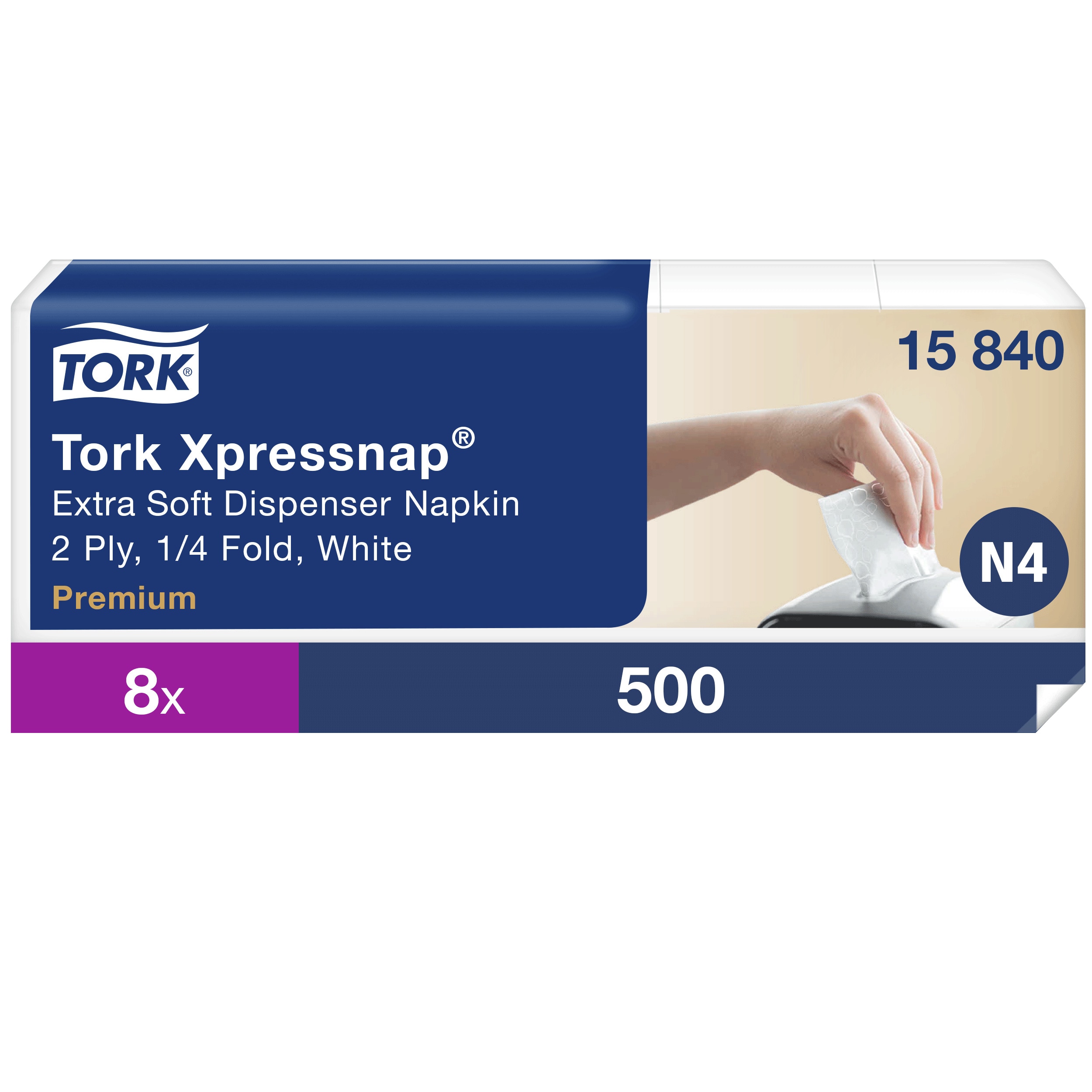 Obrúsky do zásobníka Tork Xpressnap, 21,6 x 33 cm, 2-vr., N4, biele, 500 ks