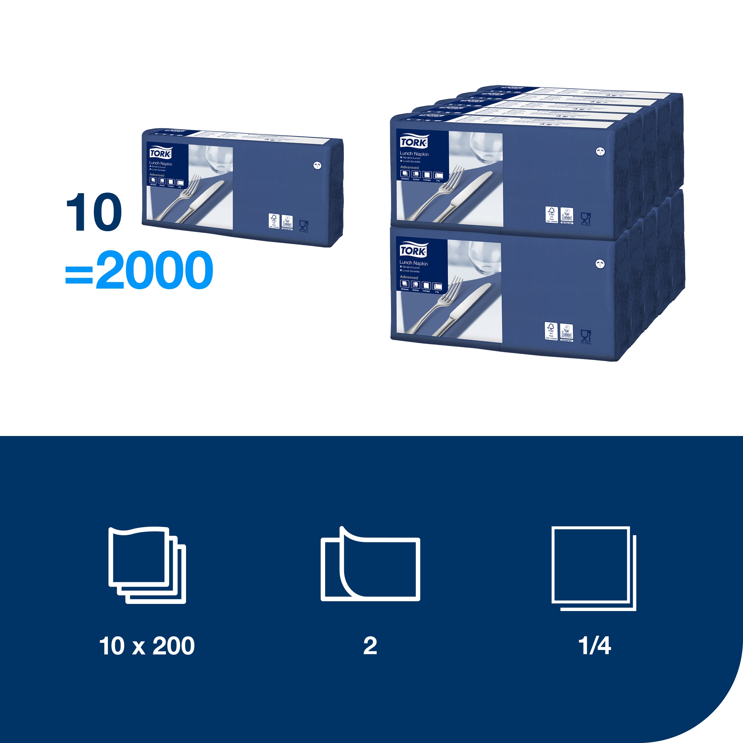 Papierové obrúsky 33 x 33 cm, 2-vr., tm. modré, 200 ks
