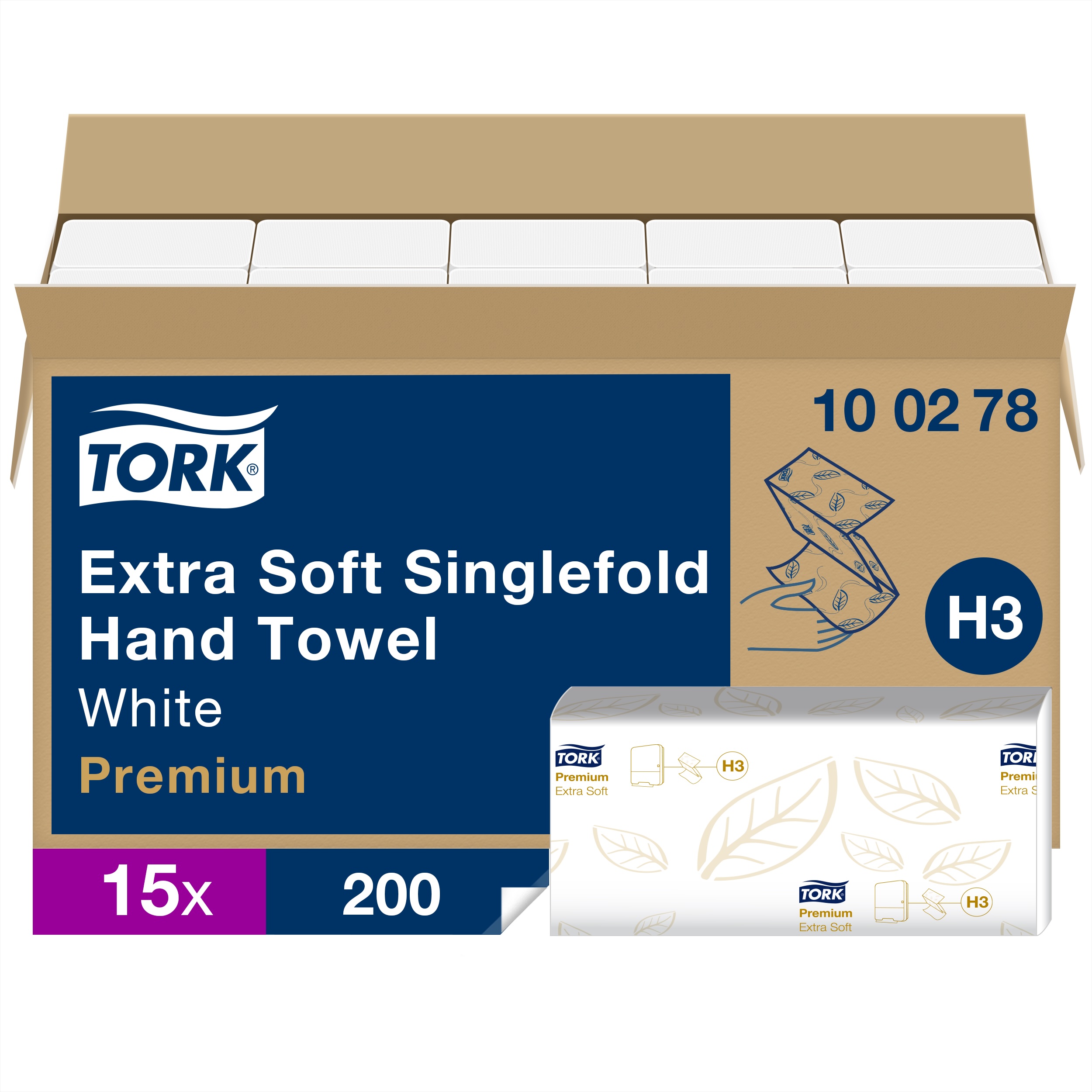 Papierové uteráky Singlefold extra jemné Premium 2-vr., H3, 22,6 x 23 cm, 200 útr., biele