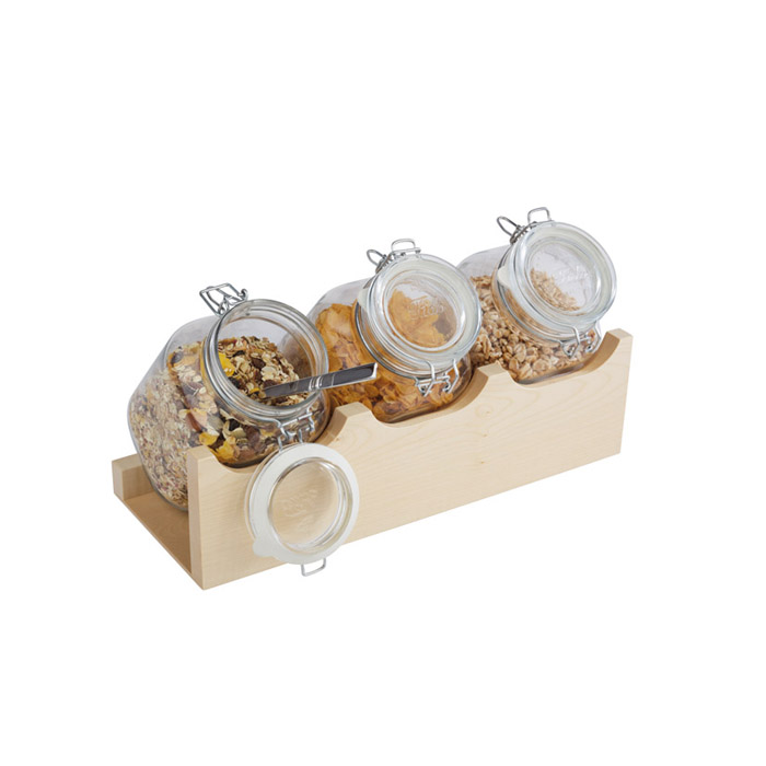 GOOD MORNING muesli container, light wood, including glasses