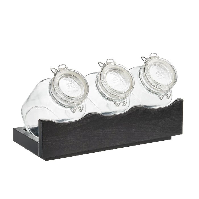 GOOD MORNING muesli container, dark wood, including glasses