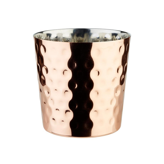kelímok servírovací nerez s reliéfom, zvonku medený