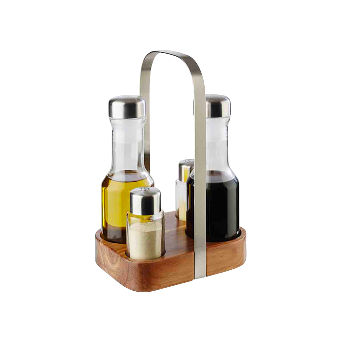 menage Wood salt, pepper, oil, vinegar