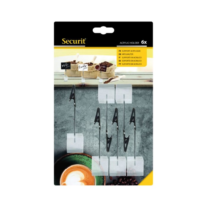 Stojan akryl. so svorkou na drôtu 7,5 cm na upevnenie tabuliek, 6ks