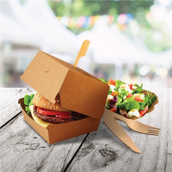 Box na hamburger, hnedý nepremastiteľný, 13,5 x 13,5 x 10cm / 50 ks