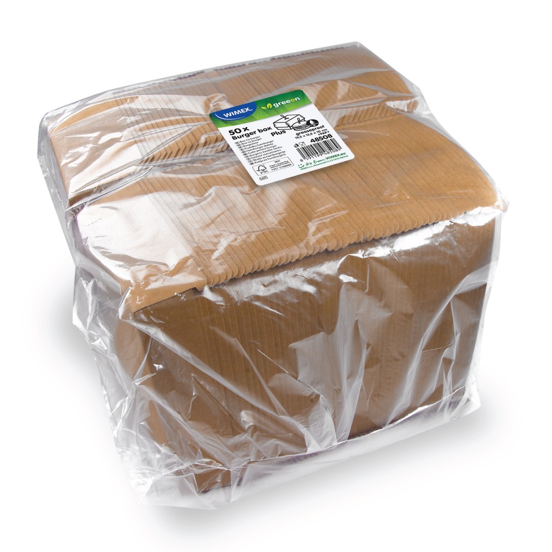 box na hamburger Plus hnedý 19,5x13,5x10cm nepremastiteľný 50ks