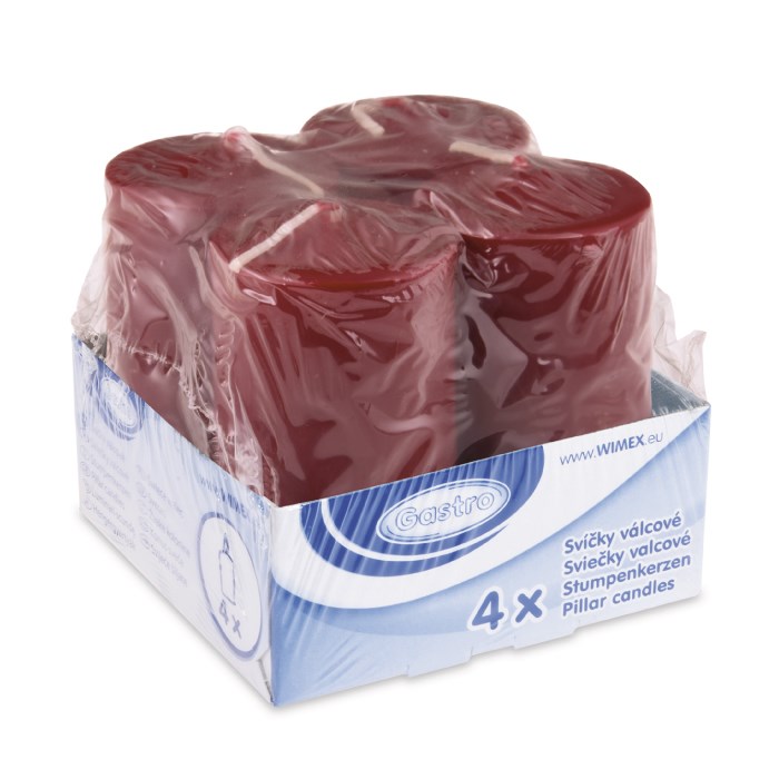 candles 5x10 cm / 4 pcs burgundy cylindrical