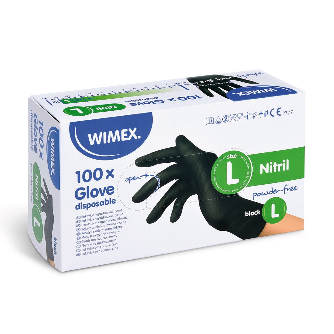 Nitrilové rukavice veľkosť L, 100 ks čierne, nepudrované.