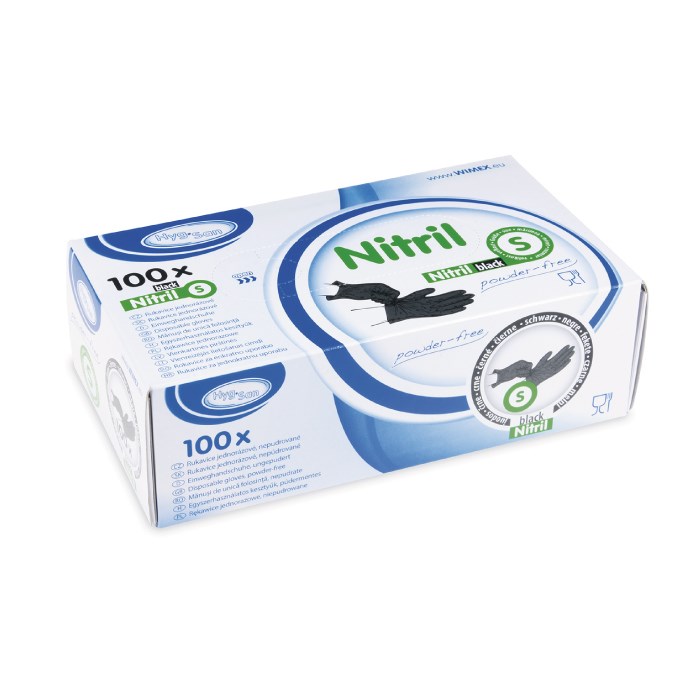Nitrilové rukavice veľkosť S, 100 ks čierne, nepudrované.