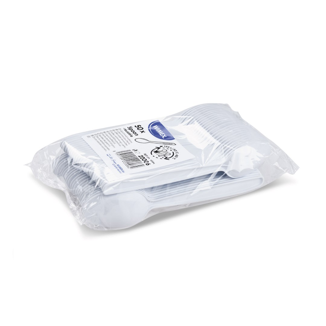 lyžica PP biela 18,5 cm opakovane použiteľná 50 ks