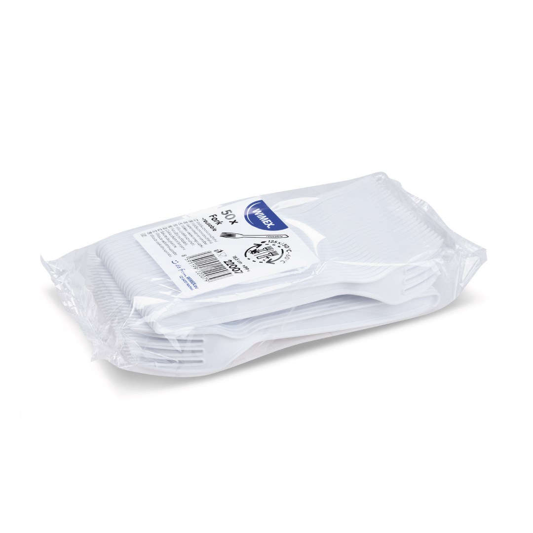 vidlička PP biela 18,5 cm opakovane použiteľná 50 ks