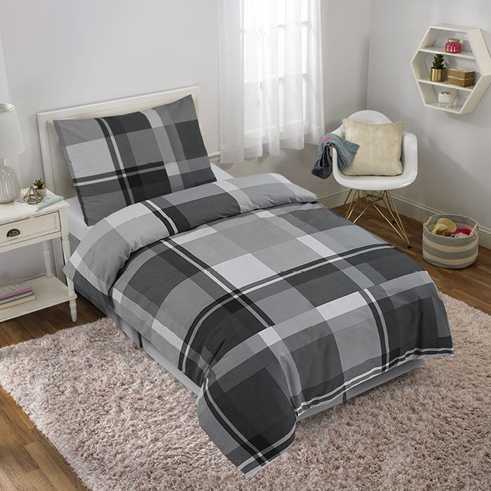 Posteľná súprava TRENDY čierno - šedé karo 140 x 200 + 70 x 90 cm