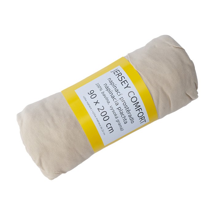 prestieradlo Jersey Comfort 90x200x22 béžové, s gumou, 180g/m2, 100%BA