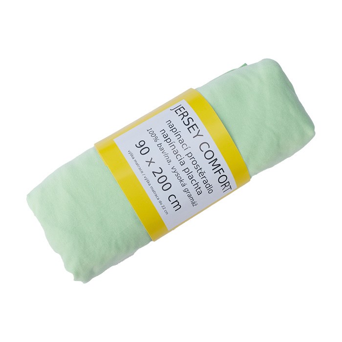prostěradlo Jersey Comfort 90x200x22 zelené, s gumou, 180g/m2, 100%BA