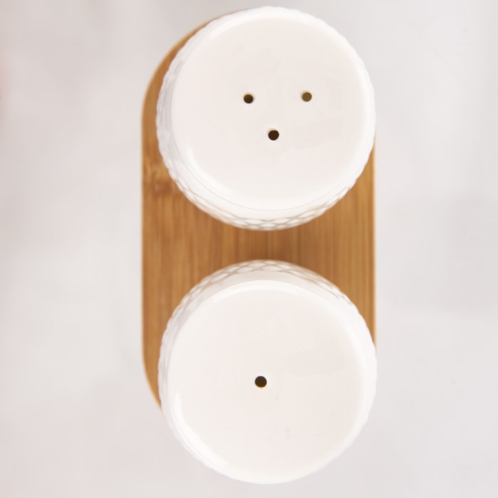 Menážka soľ/korenie, so stojanom, porcelán/drevo
