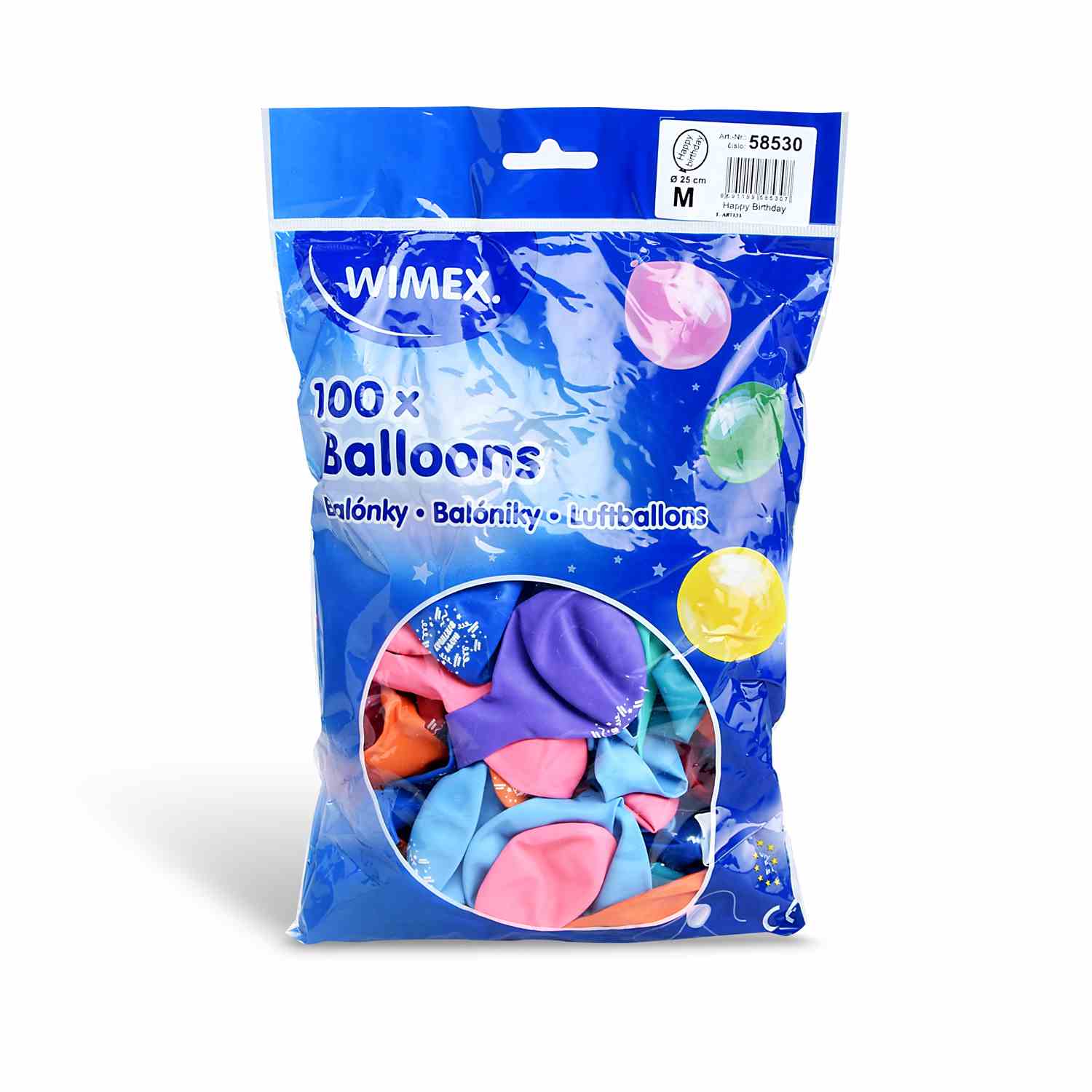 balloons M 100 pcs HAPPY BIRTHDAY colour mix