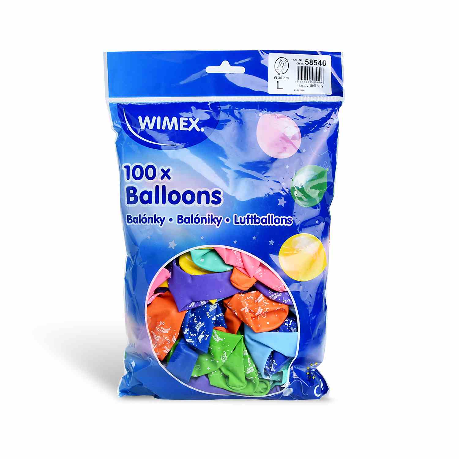 balloons L 100 pcs HAPPY BIRTHDAY colour mix