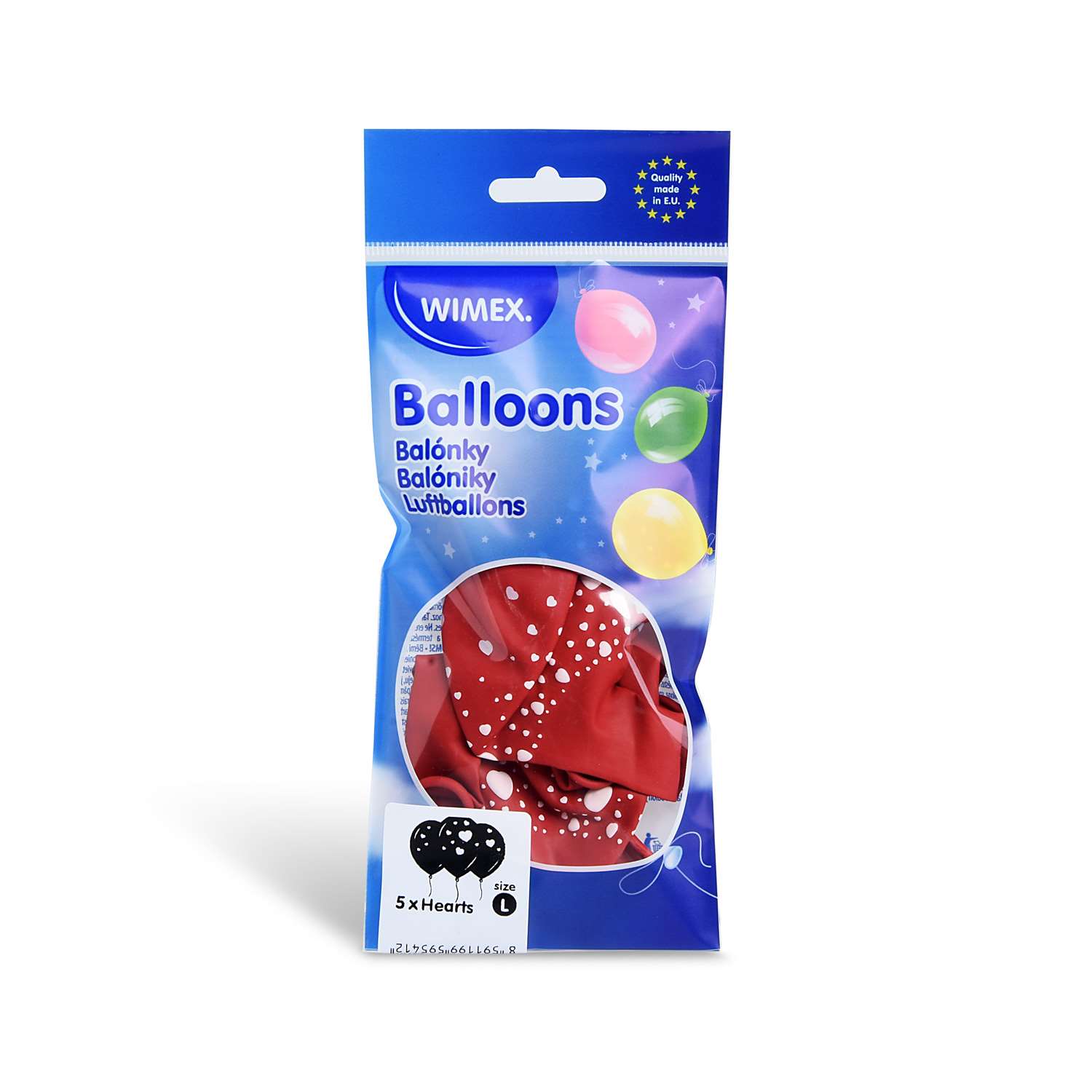 balloons L 5 pcs hearts white/red