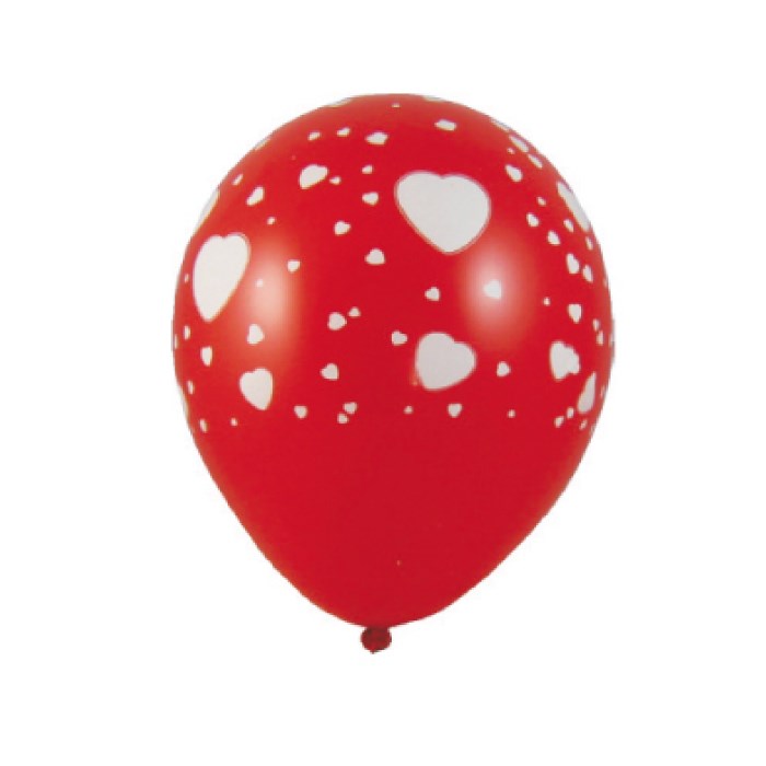 balloons L 5 pcs hearts white/red