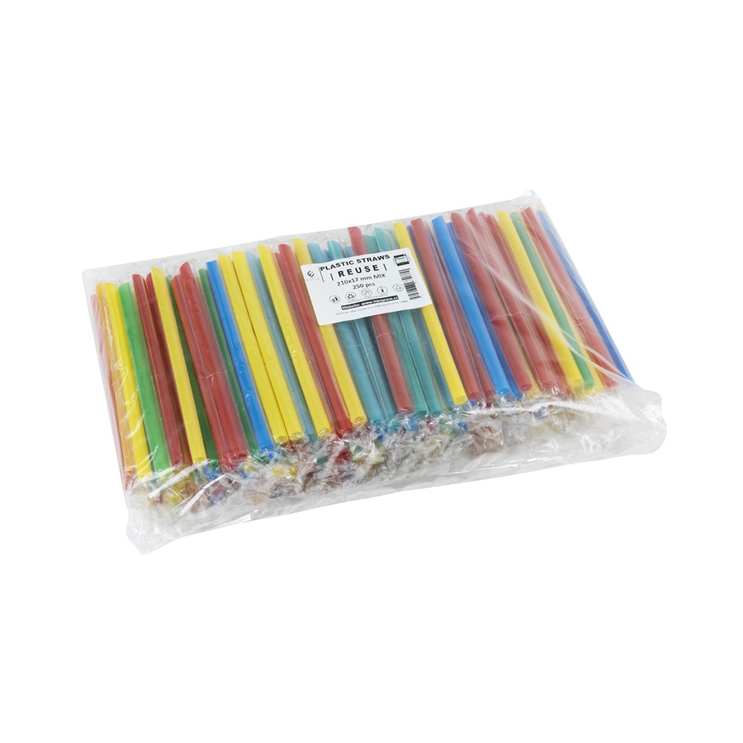 reusable straws BUBBLE TEA 12/210mm 250pcs mix of colors, hygienic pack.