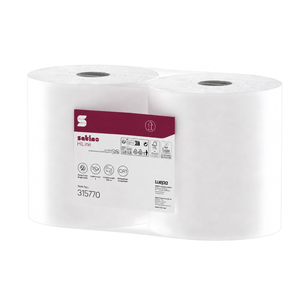 Priemyselné role utierky papierové 525 m biele 2vrstvové 1.500 úter 24x35 cm