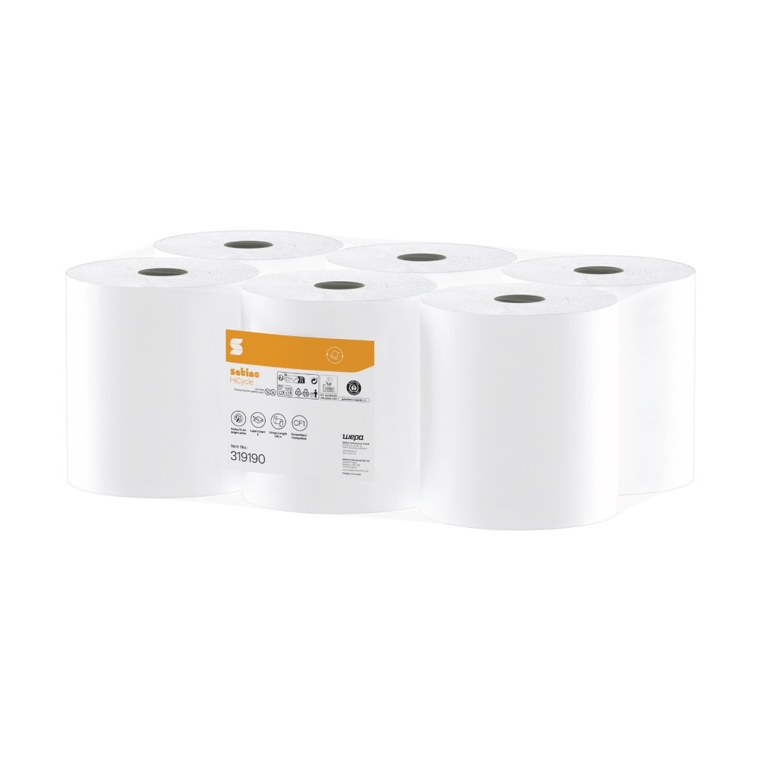 Papierové uteráky role s vnútorným odvíjaním MIDI 395 útržkov, 2vrstvové /138 m biele WEPA