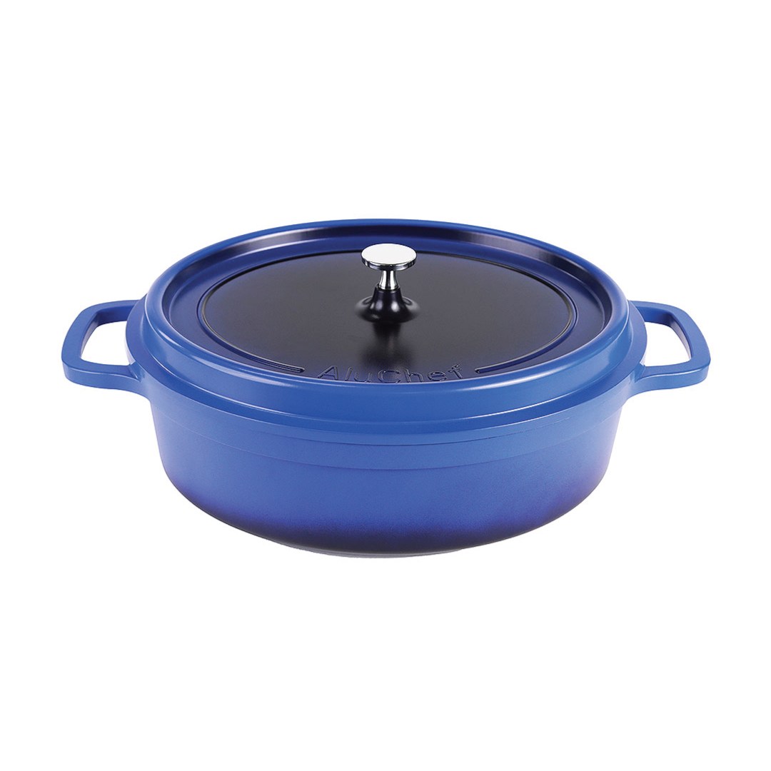 hrniec s pokrievkou ovál AluChef 35 cm x 29 cm / modrý