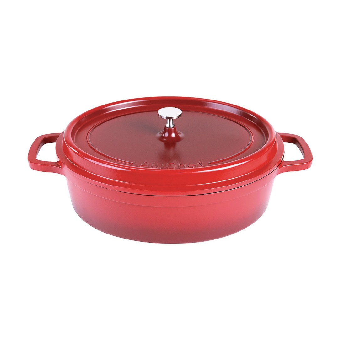 hrniec s pokrievkou ovál AluChef 35 cm x 29 cm / červený