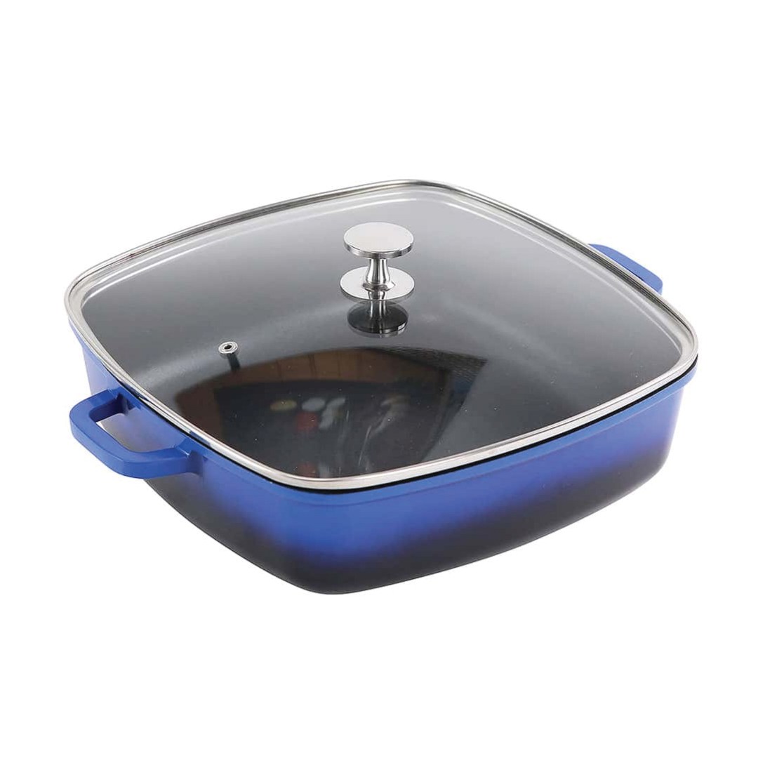 Panvica hranatá so sklenenou pokrievkou AluChef 28 cm x 28 cm / modrá