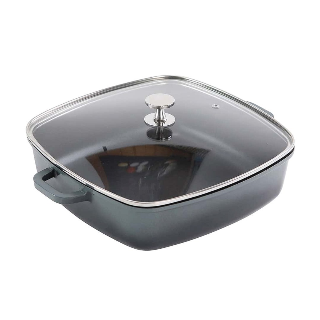 panvica hranatá so sklenenou pokrievkou AluChef 28 cm x 28 cm / šedá