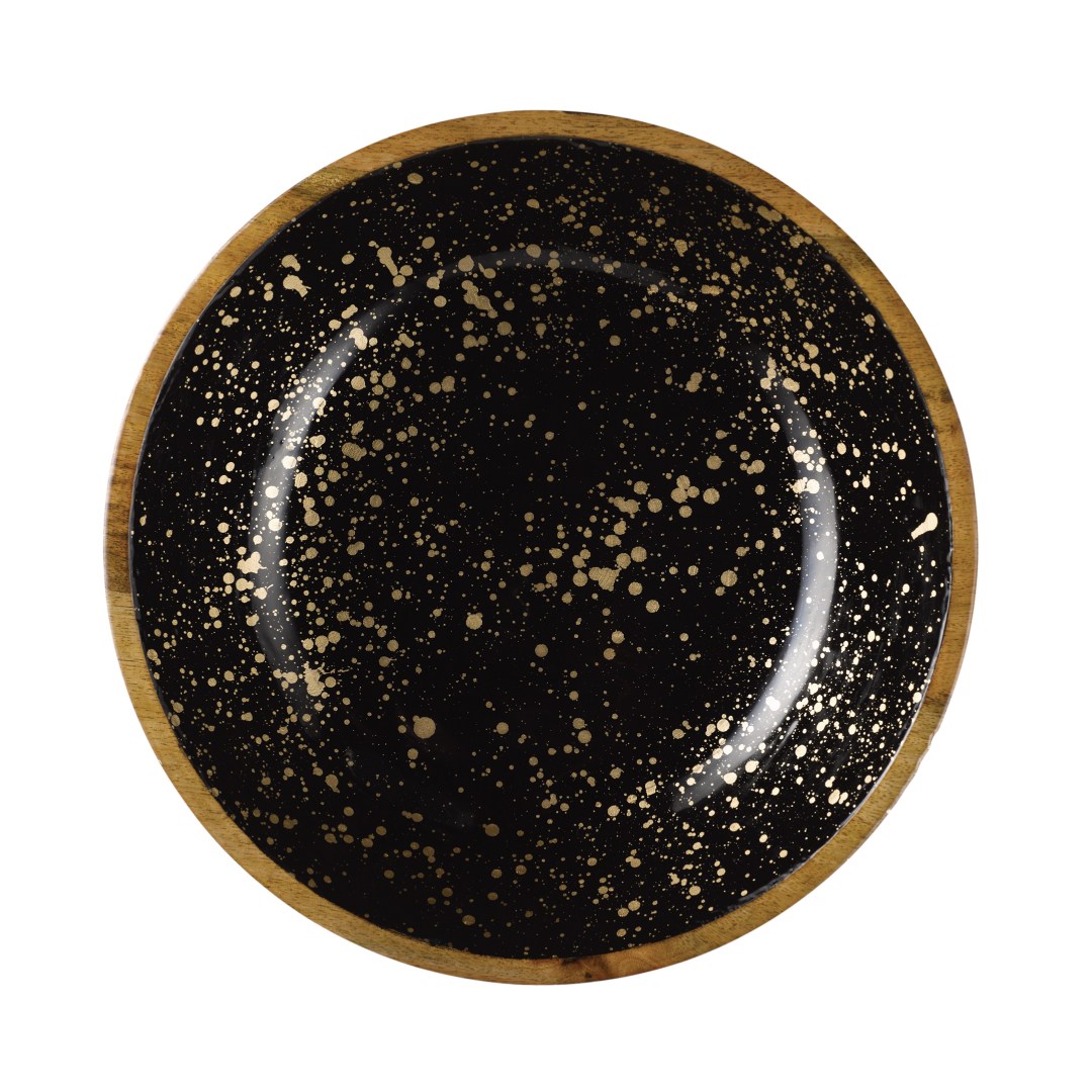 Drevená misa MANGO, priemer 37 cm, zlatočierna