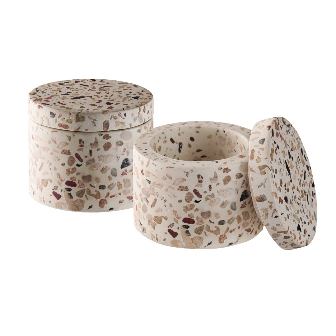 Dóza TERRAZZO, súprava 2ks, priemer. 6CM, 40ml, betón béžová