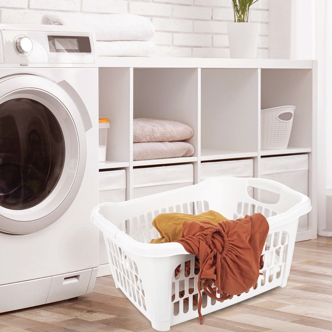 laundry basket 25l, 51x35x23cm, white plastic