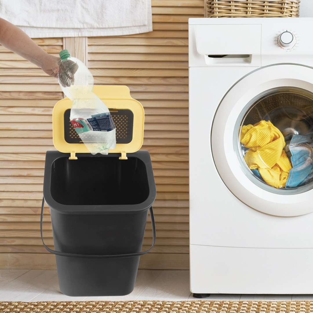 waste sorting bin 25l, 37.5x25x38, black/yellow plastic
