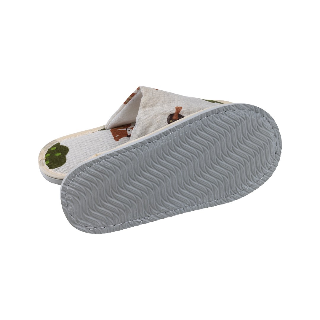 Detské šľapky zatvorené 23x9,5 cm, hrúbka podrážky 1,1 cm, motív lesné zvieratká