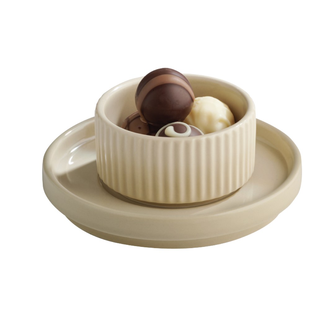THE GRID saucer, porcelain, beige dia. 12.5 cm, h. 2 cm