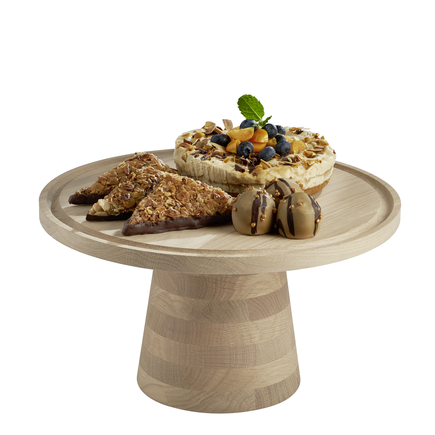 Cake stand -VALO- O 32 cm, h: 17 cm oak wood (oiled) O base: 15 cm
