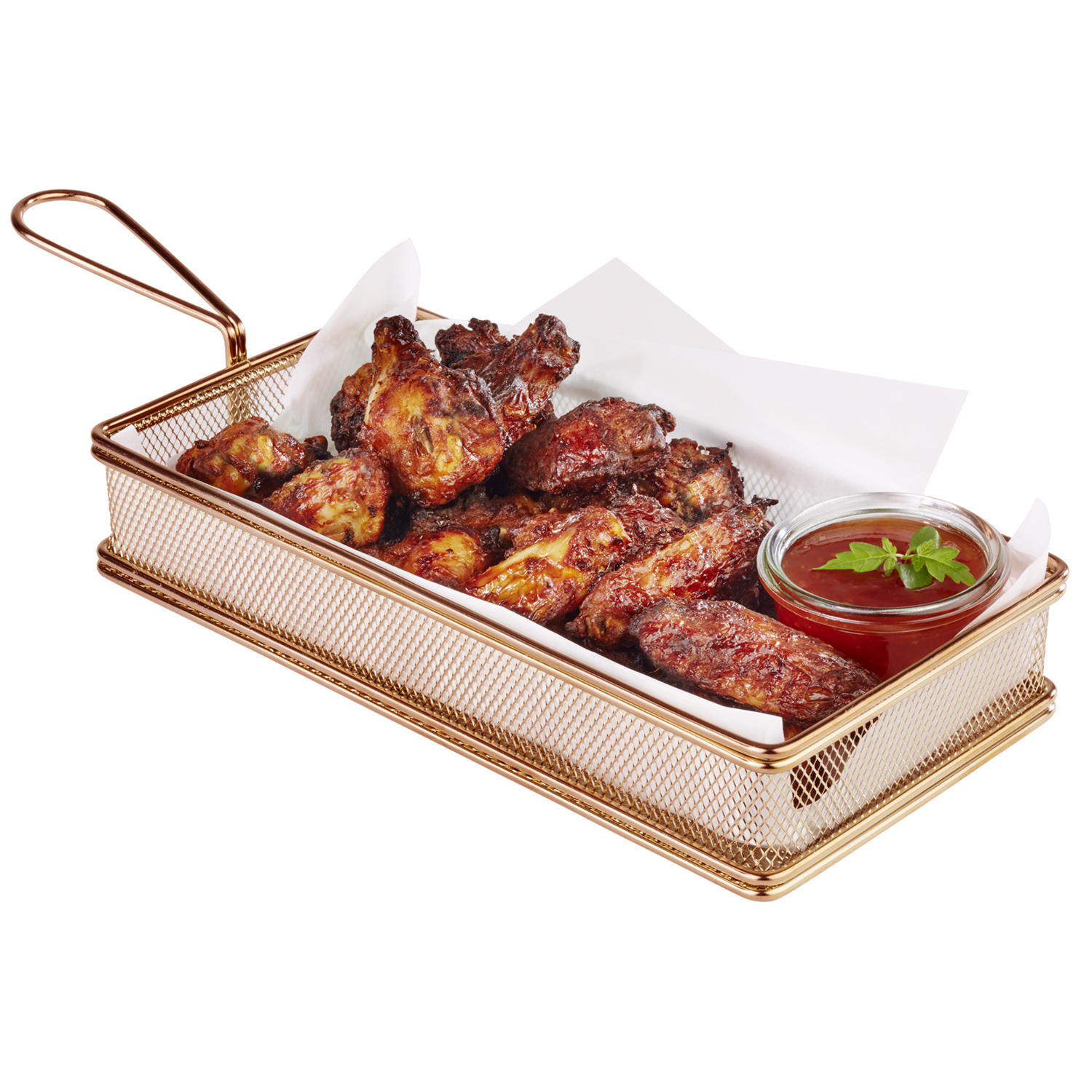 fry baskets 26 x 13 cm, h: 5 cm stainless steel, copper look handle: 9,5 cm