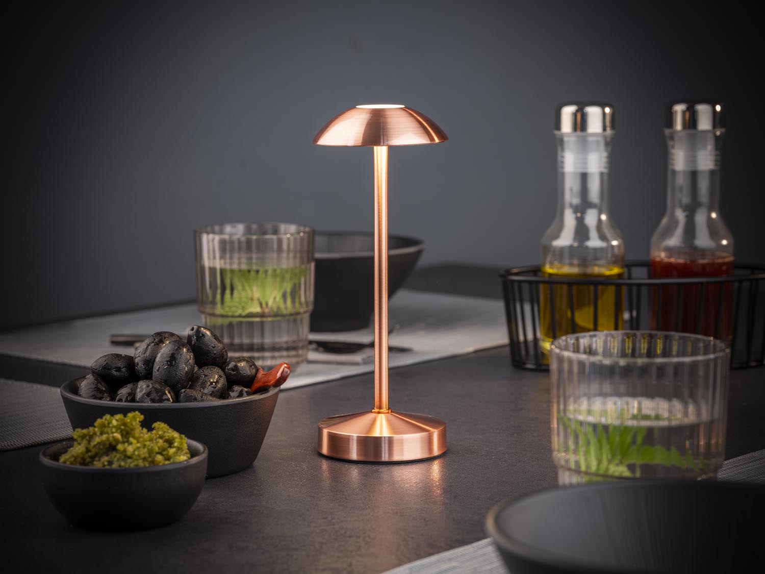 lampa stolná ALVA, kov, medená, priemer. 8 cm, v. 20 cm