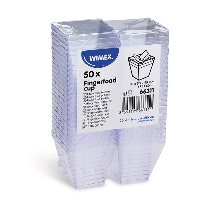 Hranatý kelímok Finger food, číry 60ml/50ks