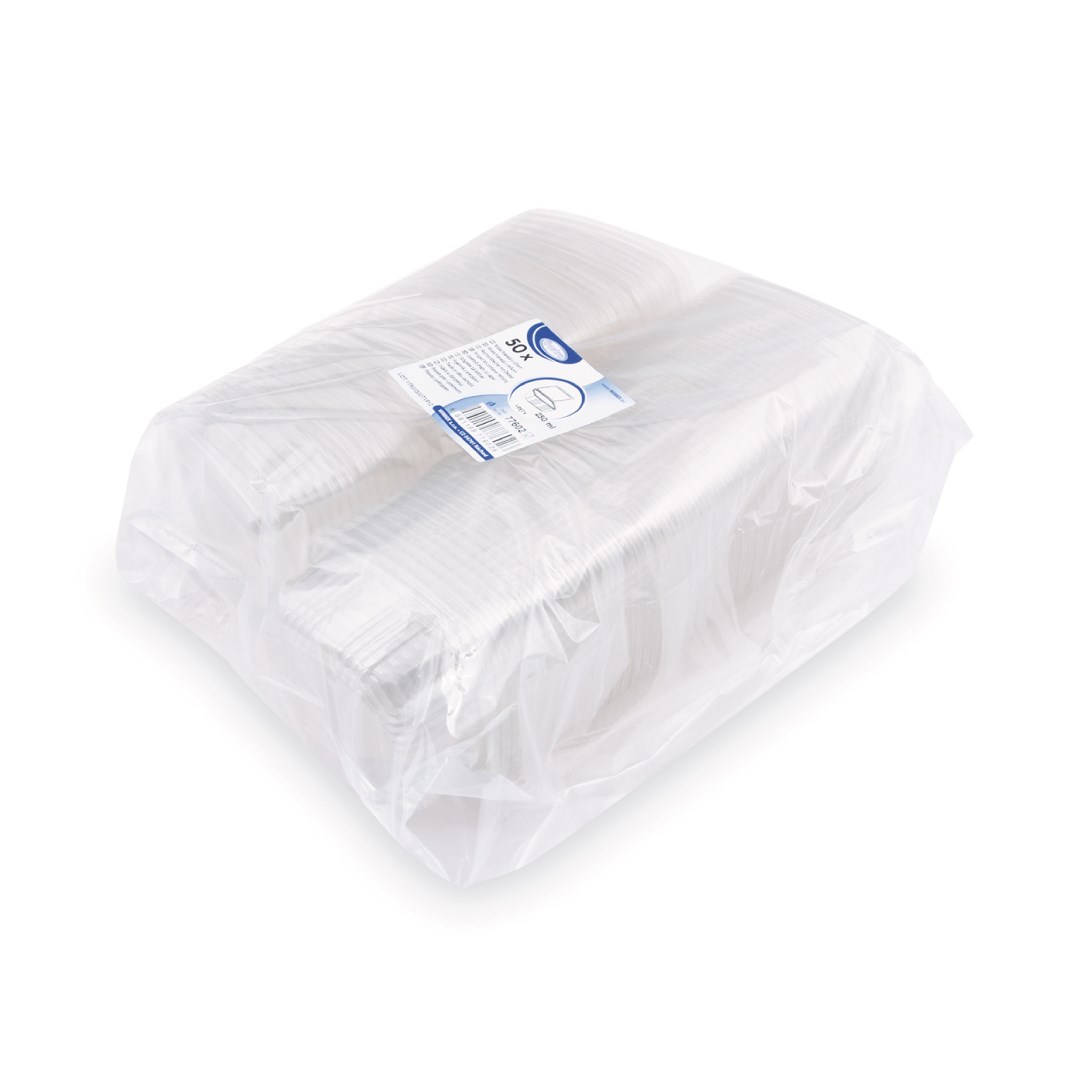 miska hranatá s viečkom 250ml 50ks, priehľadná (rPET)