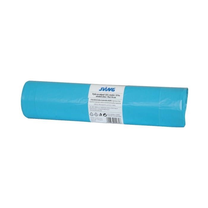 Vrecia na odpad 120 l modré, 20 ks, stredne hrubé / 70 x 100 cm / zaťahovacie HDPE 25 my