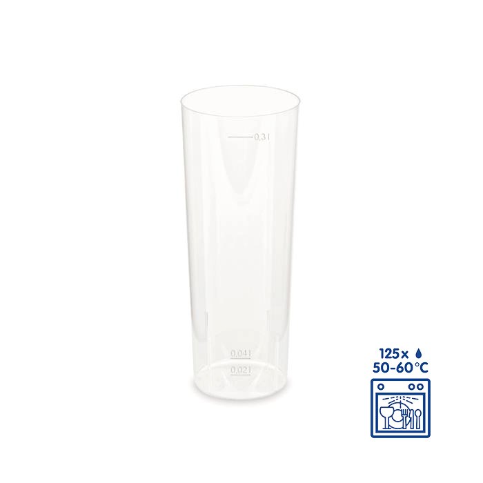 
Vratný plastový kelímok, objem 300 ml, ciach na 2 a 4 cl, balenie 10 ks, materiál polypropylén.
