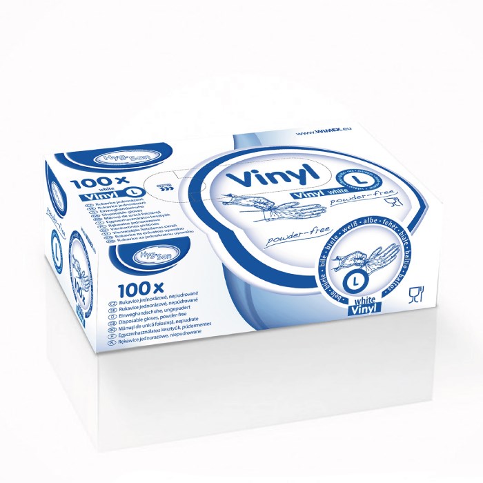 Vinylové rukavice veľkosť L, biele, nepudrované - 100 ks