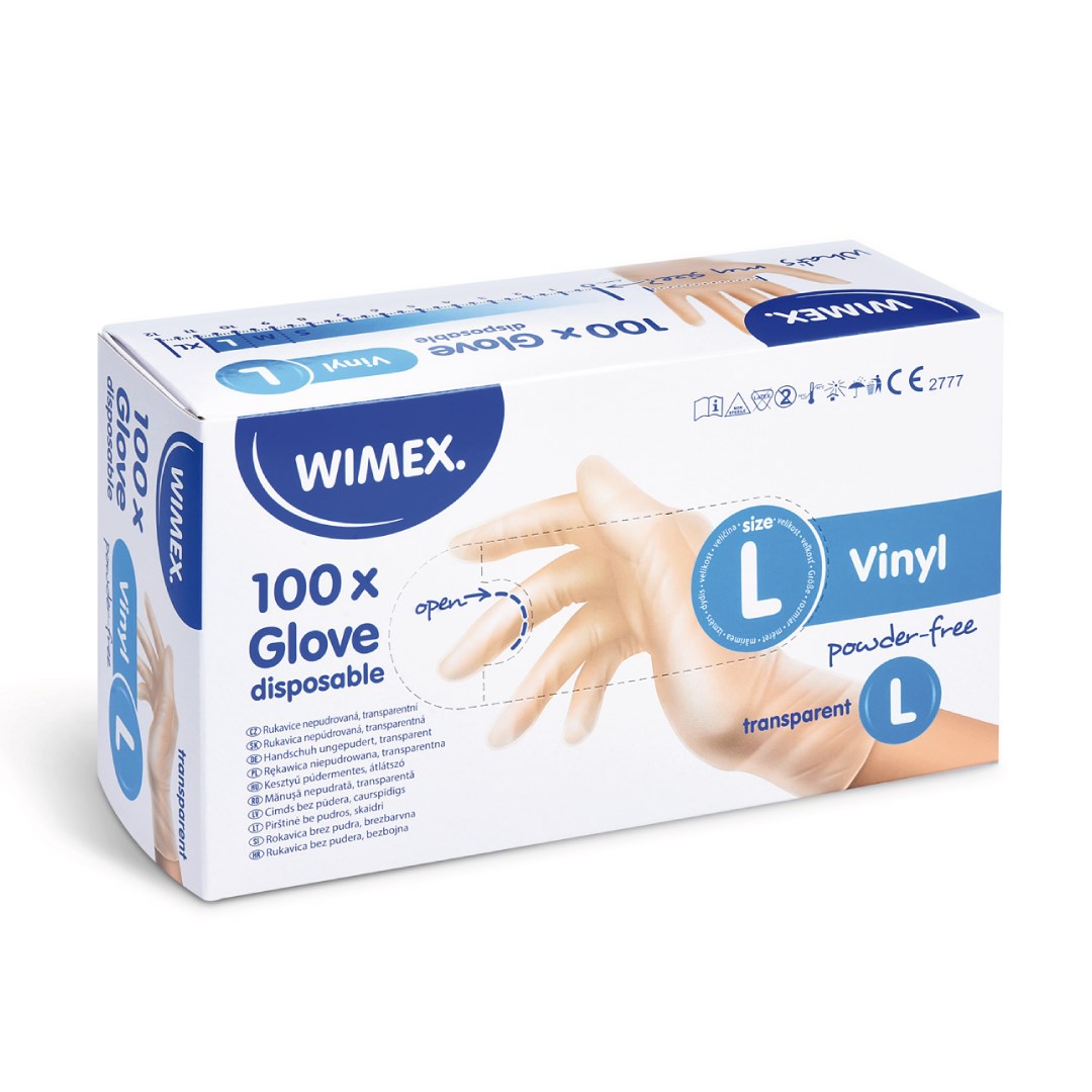 Vinylové rukavice veľkosť L, biele, nepudrované - 100 ks