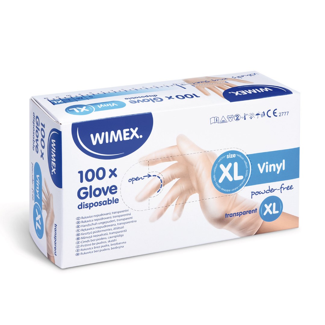 rukavice vinylové veľkosť XL, biele, nepudrované - 100 ks
